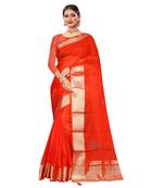 Red plain organza saree with blouse