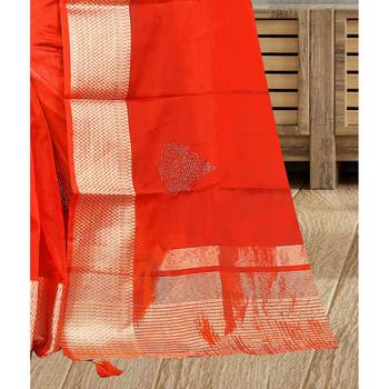 Red plain organza saree with blouse 3