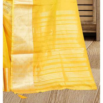 Yellow plain organza saree with blouse 3