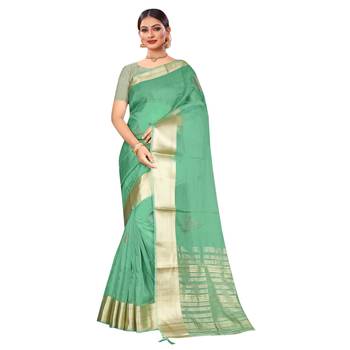 Green plain organza saree with blouse 1