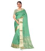 Green plain organza saree with blouse