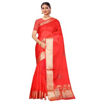 Dark red plain organza saree with blouse 1