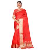 Dark red plain organza saree with blouse