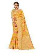 Yellow woven organza saree with blouse