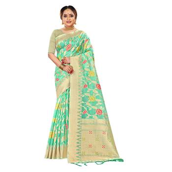 Light green woven organza saree with blouse 1