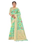 Light green woven organza saree with blouse
