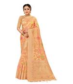 Peach woven organza saree with blouse