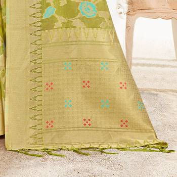 Parrot green woven organza saree with blouse 3