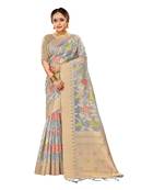 Grey woven organza saree with blouse