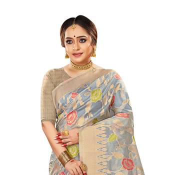 Grey woven organza saree with blouse 2