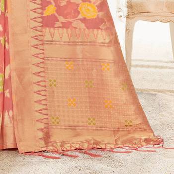 Baby pink woven organza saree with blouse 3