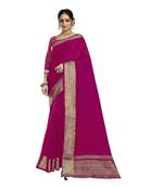 Magenta plain organza saree with blouse