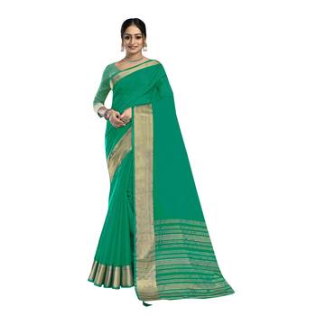 Green plain organza saree with blouse 1