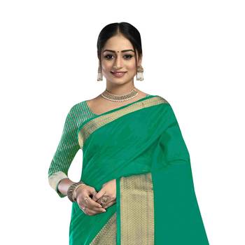 Green plain organza saree with blouse 2
