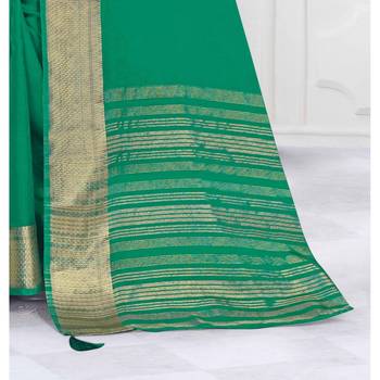 Green plain organza saree with blouse 3