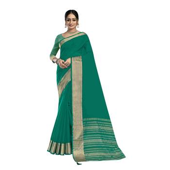 Teal plain organza saree with blouse 1