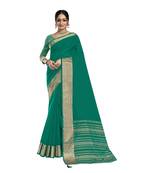 Teal plain organza saree with blouse
