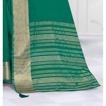 Teal plain organza saree with blouse 3