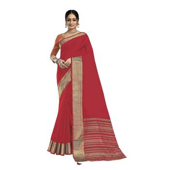 Red plain organza saree with blouse 1