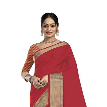 Red plain organza saree with blouse 2
