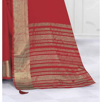 Red plain organza saree with blouse 3