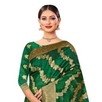 Green woven organza saree with blouse 2