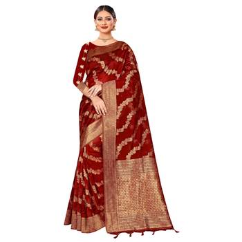 Maroon woven organza saree with blouse 1