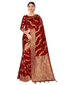 Maroon woven organza saree with blouse