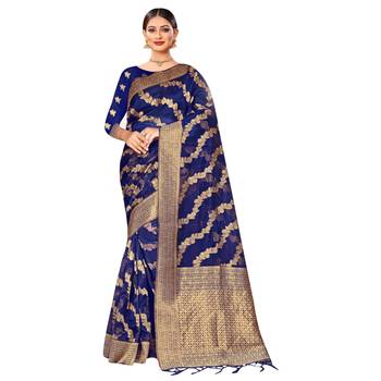 Blue woven organza saree with blouse 1