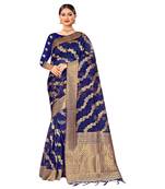 Blue woven organza saree with blouse