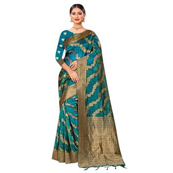 Blue woven organza saree with blouse 1