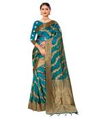 Blue woven organza saree with blouse