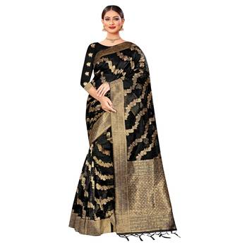 Black woven organza saree with blouse 1