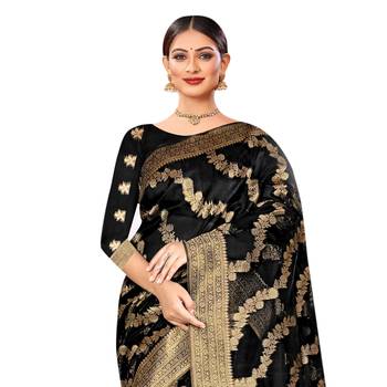 Black woven organza saree with blouse 2