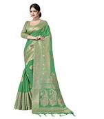 Green woven organza saree with blouse