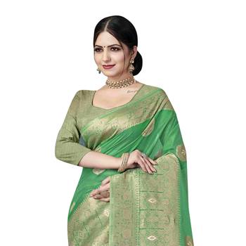 Green woven organza saree with blouse 2