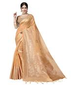 Peach woven organza saree with blouse
