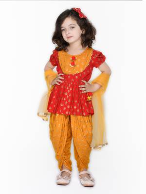 Red Jhabla with Mustard Dhoti with tassels 1