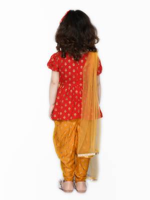 Red Jhabla with Mustard Dhoti with tassels 2