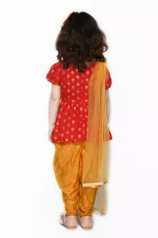 Red Jhabla with Mustard Dhoti with tassels