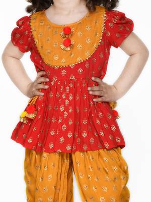 Red Jhabla with Mustard Dhoti with tassels 3