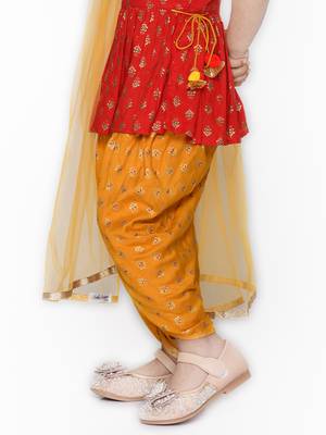Red Jhabla with Mustard Dhoti with tassels 4