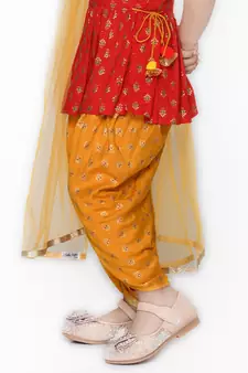 Red Jhabla with Mustard Dhoti with tassels
