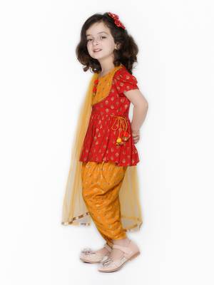 Red Jhabla with Mustard Dhoti with tassels 5