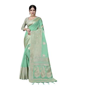 Light green woven organza saree with blouse 1
