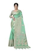 Light green woven organza saree with blouse