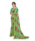 Green printed pure georgette saree with blouse