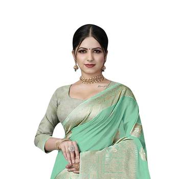Light green woven organza saree with blouse 2