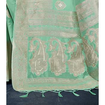Light green woven organza saree with blouse 3