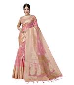 Light pink woven organza saree with blouse